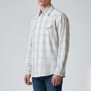 Resistol University Mens Large White Plaid White PearlSnap Shirt Casual Western